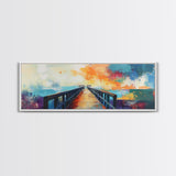 Sunset Pier Canvas Print Vibrant Coastal Wall Art Colorful Dock Painting Beach House Decor Abstract Landscape Nautical Living Room