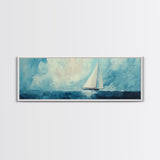 Sailboat on Open Sea Framed Canvas Print Nautical Wall Art, Ocean Painting, Coastal Home Decor, Minimalist Seascape, Beach House Art