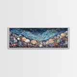 Seashell Beach Framed Canvas Print Coastal Wall Art, Ocean Inspired Artwork, Textured Nautical Painting, Tropical Home Decor