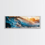 Sunset Wave Framed Canvas Print Ocean Photography Wall Art, Surf Art, Coastal Home Decor, Beach Aesthetic, Living Room Art