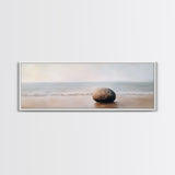 Tranquil Beach Rock Canvas Print Minimalist Wall Art Coastal Zen Painting Neutral Living Room Wall Art Serene Ocean Decor