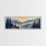 Misty Forest Sunrise Canvas Print Mountain Landscape Painting Nature Inspired Rustic Wall Art Cozy Living Room Decor Fall Aesthetic