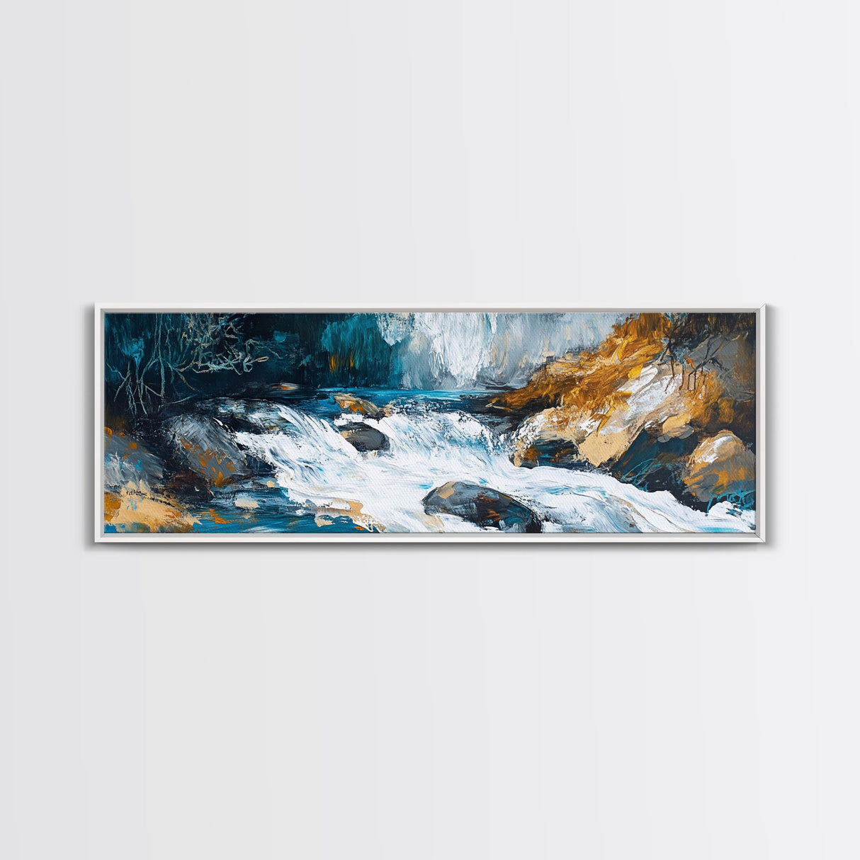 Wild River Rapids Framed Canvas Print Nature Landscape Art Rustic Cabin Wall Decor Adventure Themed Living Room Wall Art