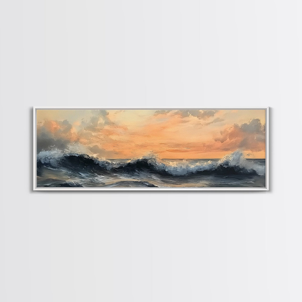 Stormy Ocean, Dramatic Sea Painting, Moody Coastal Wall Art, Nautical Decor, Canvas Print, Sunset Waves, Living Room Artwork