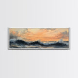 Stormy Ocean, Dramatic Sea Painting, Moody Coastal Wall Art, Nautical Decor, Canvas Print, Sunset Waves, Living Room Artwork