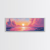 Pink Sunset, Romantic Ocean Painting, Vibrant Seascape Wall Art, Coastal Home Decor, Canvas Print, Dreamy Sky, Bedroom Artwork