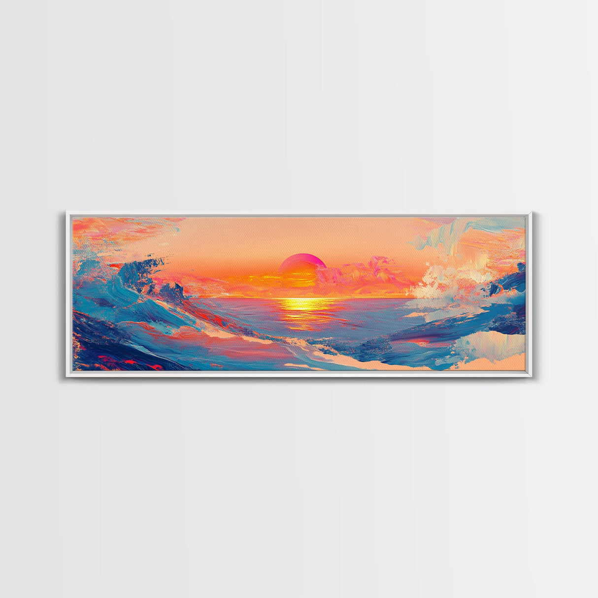 Sunset Glow, Scenic Ocean Painting, Warm Beach Art, Coastal Decor, Framed Canvas Print, Living Room Artwork, Ocean Lover Gift