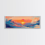 Sunset Glow, Scenic Ocean Painting, Warm Beach Art, Coastal Decor, Framed Canvas Print, Living Room Artwork, Ocean Lover Gift