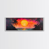 Island Sunset, Tropical Beach Painting, Palm Tree Silhouette, Paradise Art, Framed Canvas Print, Boho Style, Living Room Artwork