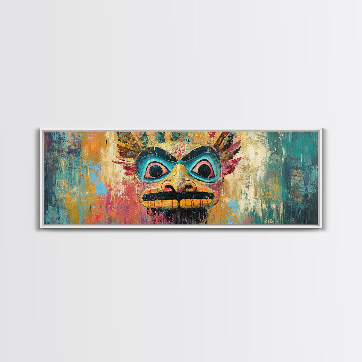 Tribal Mask, Vibrant Abstract, Bold Expressionism, Canvas Print, Boho Wall Art, Home Decor, Unique Artwork, Living Room Art