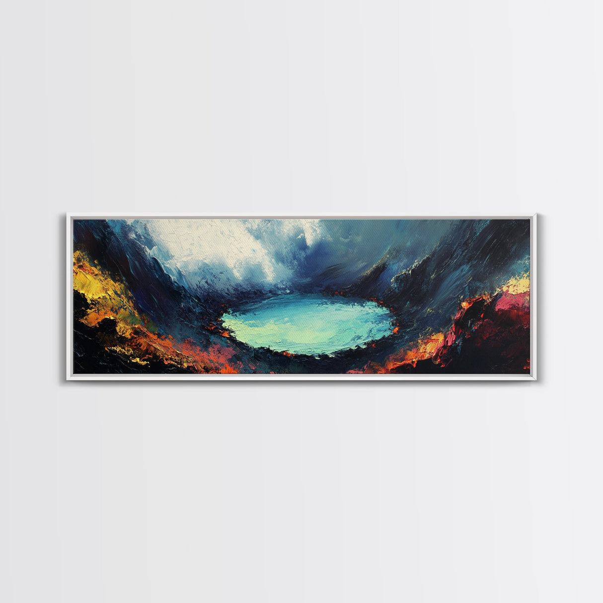 Volcanic Lake, Dramatic Scenery, Canvas Print, Dark Wall Art, Living Room Decor, Moody Landscape, Bold Colors, Office Wall Art