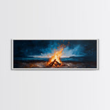 Stormy Beach Bonfire Canvas Print Dramatic Coastal Wall Art Ocean Fire Pit Painting Wilderness Adventure Decor Moody Gift
