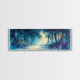 Mystical Forest, Blue Woodland Scene, Nature Art, Dark Forest Painting, Bedroom Wall Art, Canvas Print, Framed Canvas Print