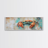 Rustic Crab Art Framed Canvas Print Coastal Nautical Wall Decor, Beach House Kitchen Art, Textured Ocean Painting, Living Room Accent