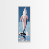 Leaping Dolphin, Ocean Wildlife, Canvas Print, Beach House Wall Art, Blue Coastal Aesthetic, Marine Life Art, Living Room Decor