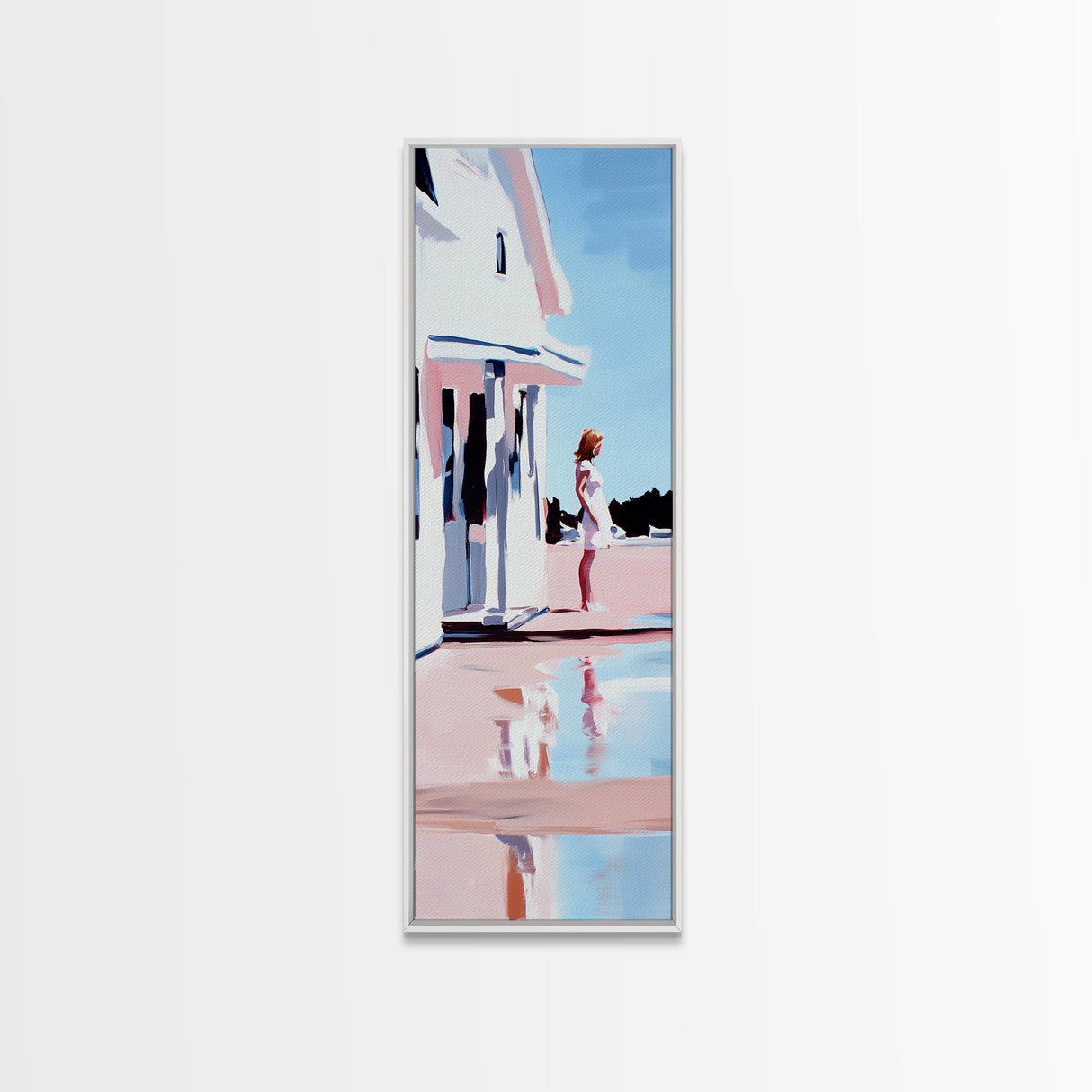 White House Porch, Coastal Home Art, Minimalist Architecture, Light and Airy, Aesthetic Home Decor, Summer Vibes, Framed Canvas Print