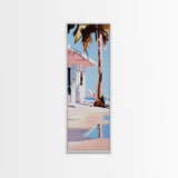 Palm Tree Getaway, Tropical Beach, Coastal Aesthetic, Framed Canvas Print, Modern Minimalist, Relaxing Home Decor, Bedroom Wall Art