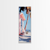 Pink Beach House, Coastal Retreat, Palm Tree Art, Framed Canvas Print, Tropical Decor, Modern Minimalist, Vacation Vibes, Wall Art