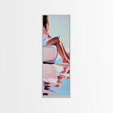Sunlit Poolside, Elegant Woman Art, Minimalist Feminine Decor, Summer Painting, Warm and Serene Aesthetic, Framed Canvas Print