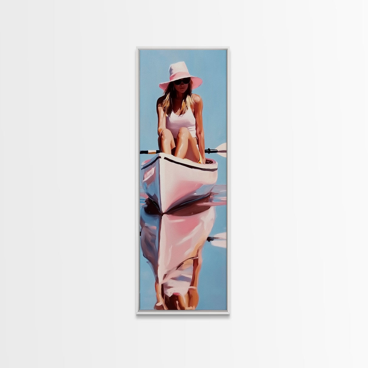 Woman in Kayak, Summer Adventure Art, Coastal Minimalist Painting, Ocean Escape Decor, Outdoor Lover Gift, Framed Canvas Print