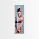 Woman in Kayak, Summer Adventure Art, Coastal Minimalist Painting, Ocean Escape Decor, Outdoor Lover Gift, Framed Canvas Print
