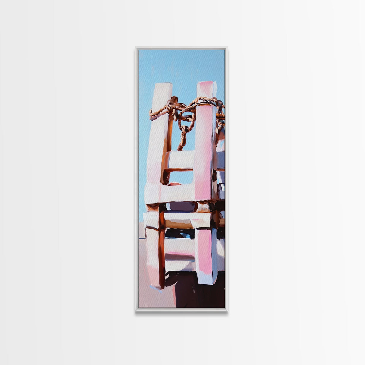 Nautical Ladder, Rustic, Beach House Decor, Coastal Wall Art, Ocean Painting, Blue Tones, Minimalist Seascape, Canvas Print