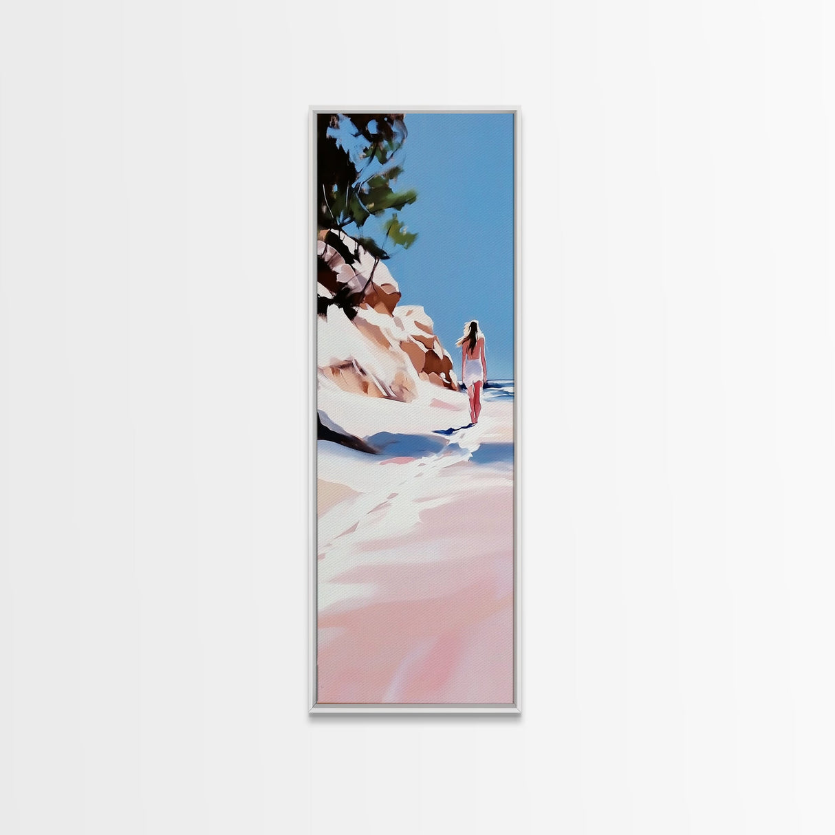 Beach Walk, Ocean Escape, Summer Serenity, Coastal Home Decor, Minimalist Seaside Painting, Modern Aesthetic, Framed Canvas Print