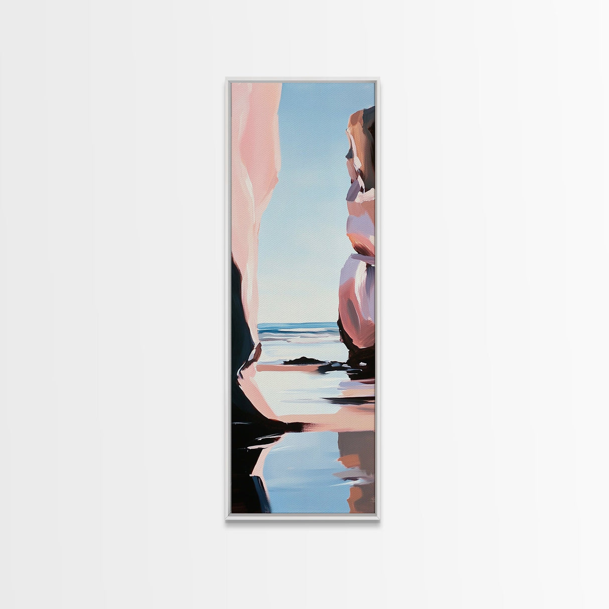 Coastal Rock, Ocean Reflections, Framed Canvas Print, Seaside Cliff Art, Beach House Decor, Minimalist Seascape, Relaxing Wall Art