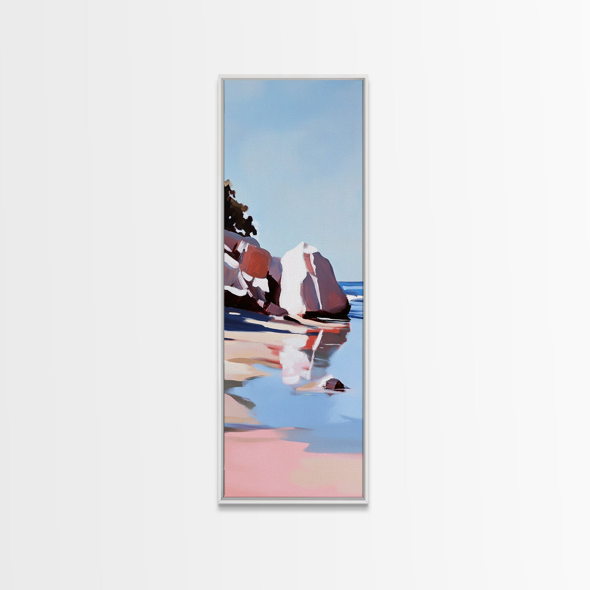 Zen Reflections, Water Inspired Art, Minimalist Beach Scene, Tranquil Nature Painting, Relaxing Decor, Modern Framed Canvas Print