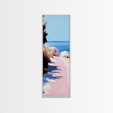Sunset Pathway, Tranquil Nature Art, Serene Beach Scene, Pastel Landscape, Warm Toned Painting, Dreamy Home Decor, Framed Canvas Print