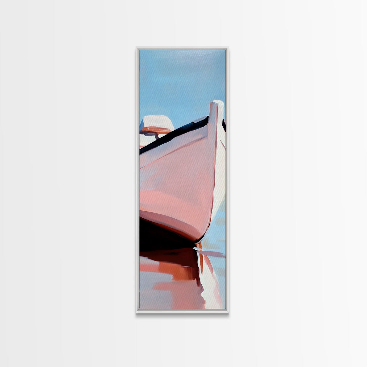 Nautical Escape, Coastal Boat Painting, Soft Pastel Seascape, Beach House Wall Decor, Minimalist Art, Living Room Framed Canvas Print