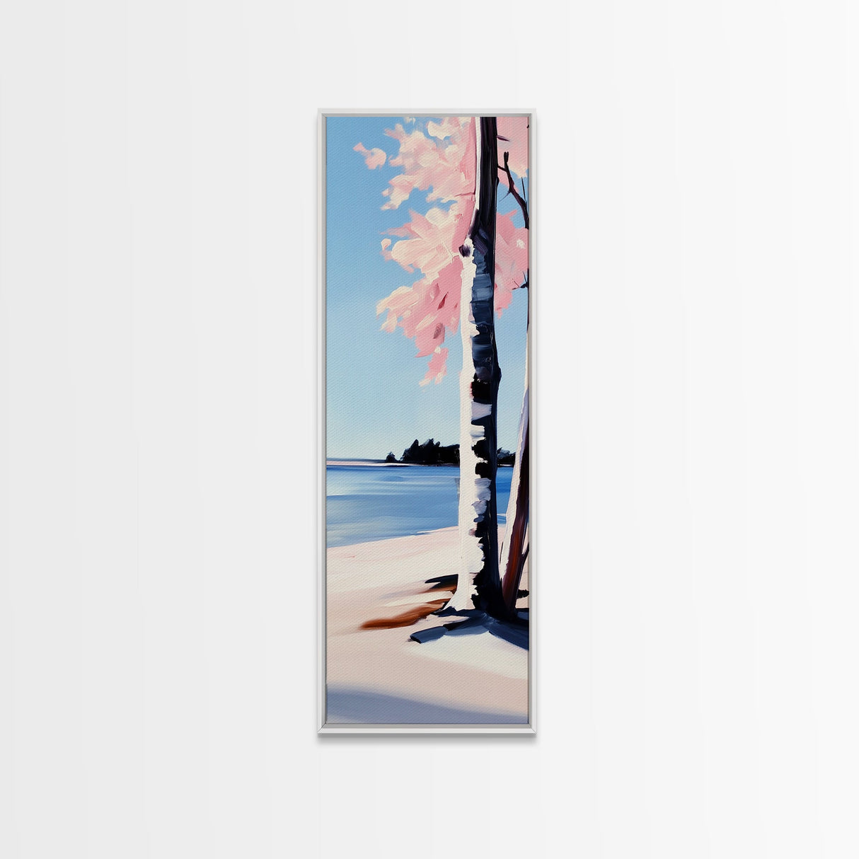 Coastal Birch Tree, Ocean Breeze, Minimalist Landscape, Dreamy Pastels, Framed Canvas Print, Nature Wall Art, Living Room Decor