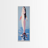 Fish, Water, Minimalist Art, Ocean, Coastal Decor, Marine Life, Blue, White, Kitchen Wall Art, Framed Canvas Print