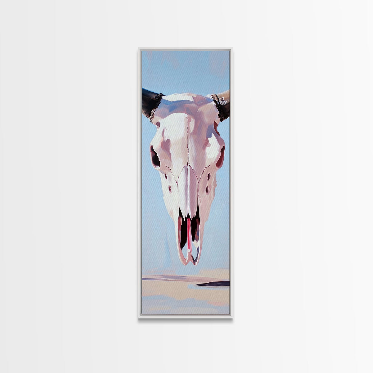 Bull Skull, Western Rustic, Desert Vibes, Framed Canvas Print, Boho Wall Art, Cowboy Aesthetic, Southwest Home Decor, Living Room Accent