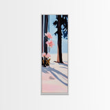Floral Winter, Botanical Wall Art, Pink Flower Snow Scene, Nature-Inspired Artwork, Minimalist Forest Painting, Canvas Print, Office Wall Art