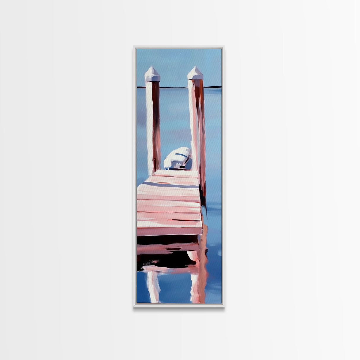 Dock Reflection, Calm Waters, Nautical Aesthetic, Serene Landscape, Coastal Home Decor, Minimal Framed Canvas Print, Tranquil Vibes