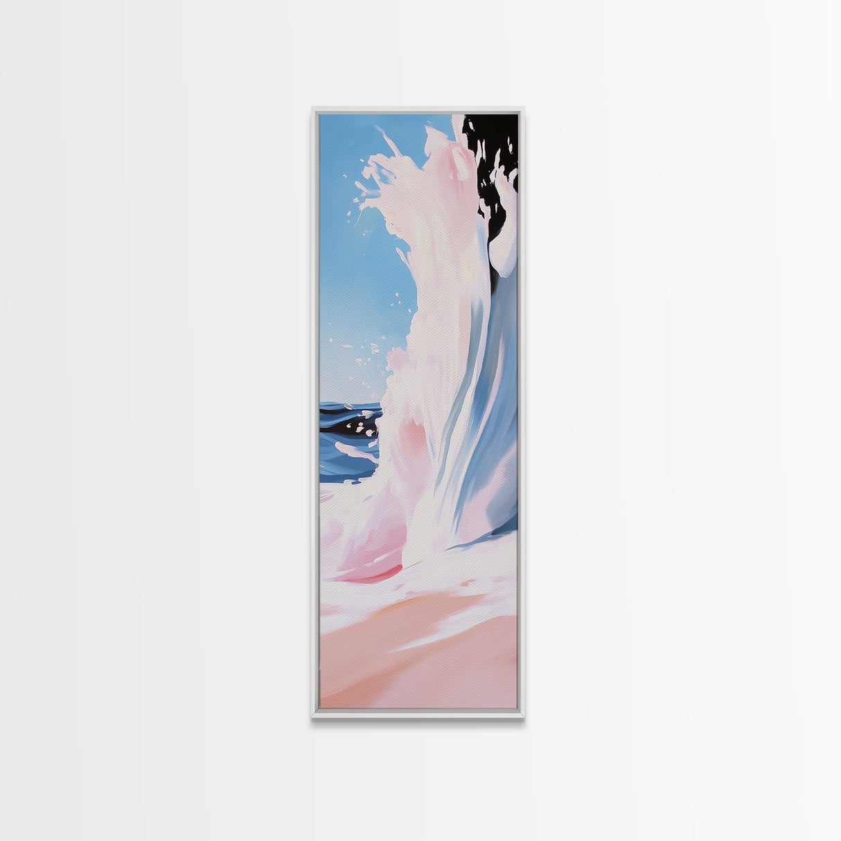 Ocean Wave, Beach Movement, Coastal Energy, Soft Pink Blue Seascape, Surf Lover Art, Modern Framed Canvas Print, Relaxing Wall Decor