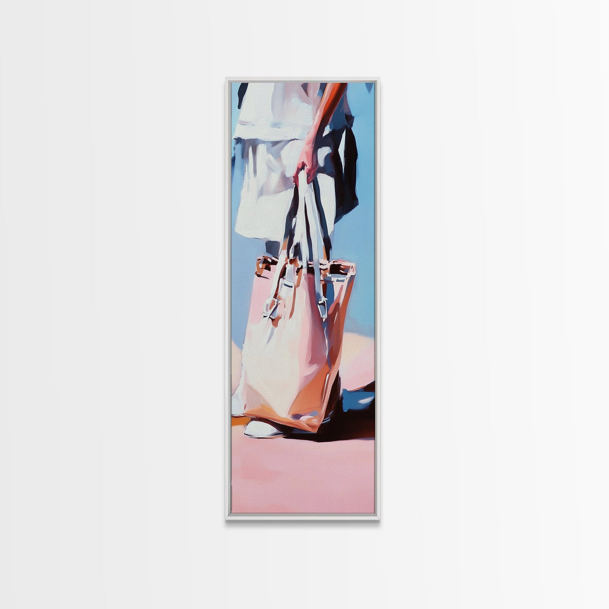 Chic Tote Bag, Fashion Illustration, Feminine Art, Pastel Minimalist Art, Modern Wall Decor, Stylish Bedroom, Framed Canvas Print