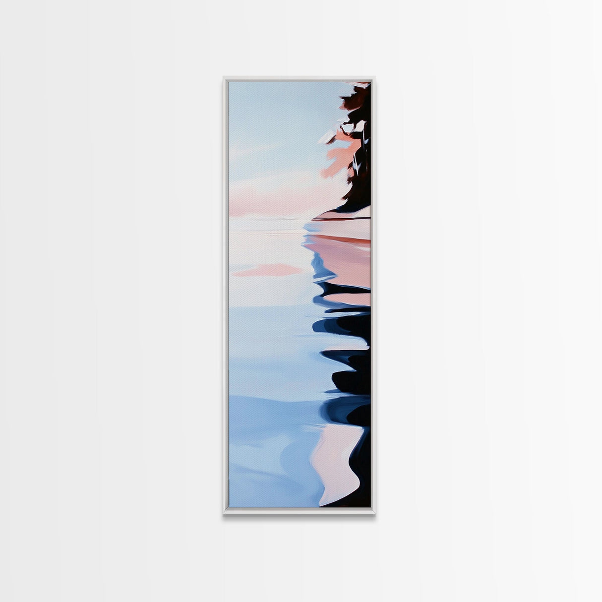Serene Lake Reflection, minimalist art, modern landscape, abstract water painting, calming decor, bedroom wall art, framed canvas print