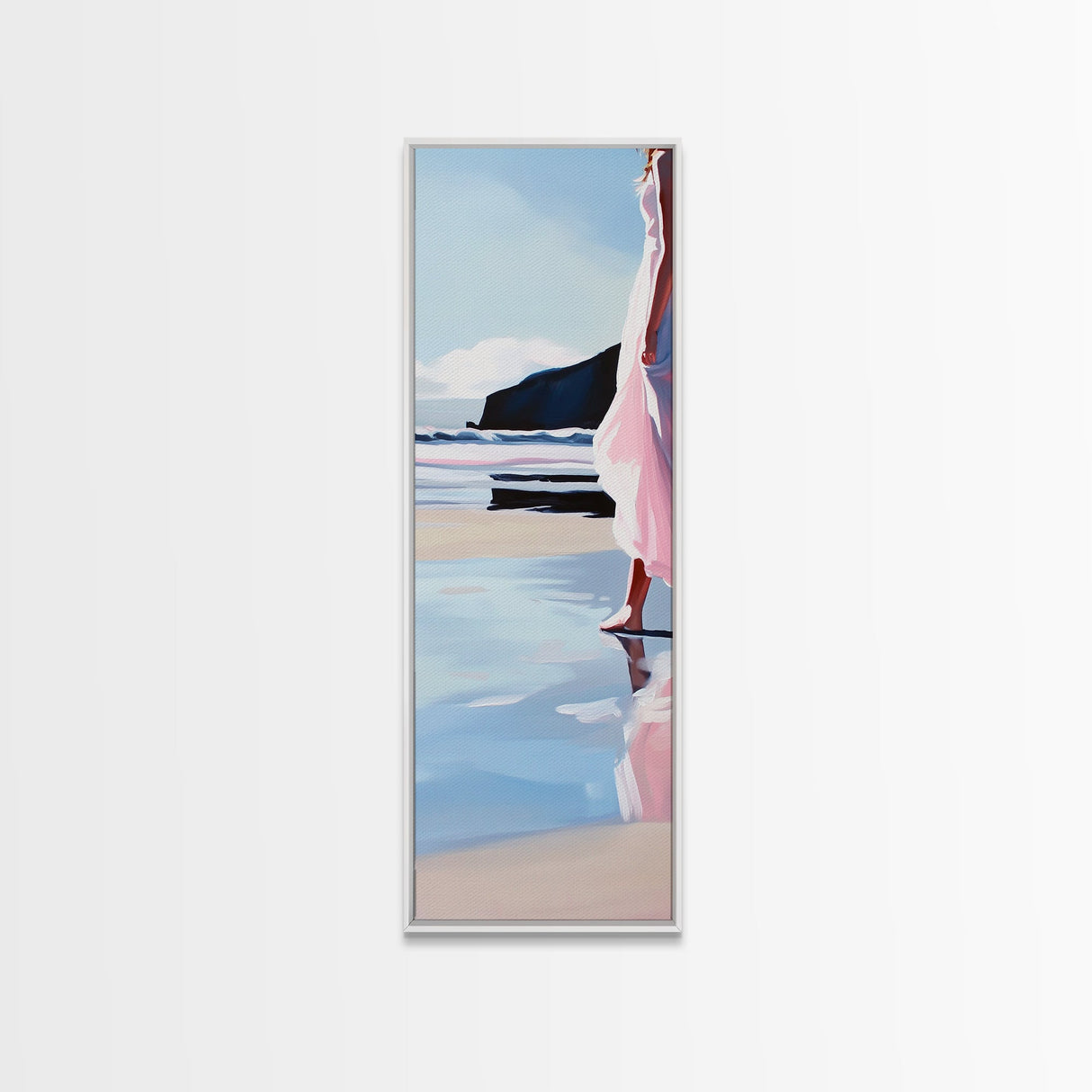 Woman by Ocean, Coastal Art, Canvas Print, Romantic Seascape, Minimalist Decor, Modern Art, Pastel Beach Scene, Living Room Wall Art