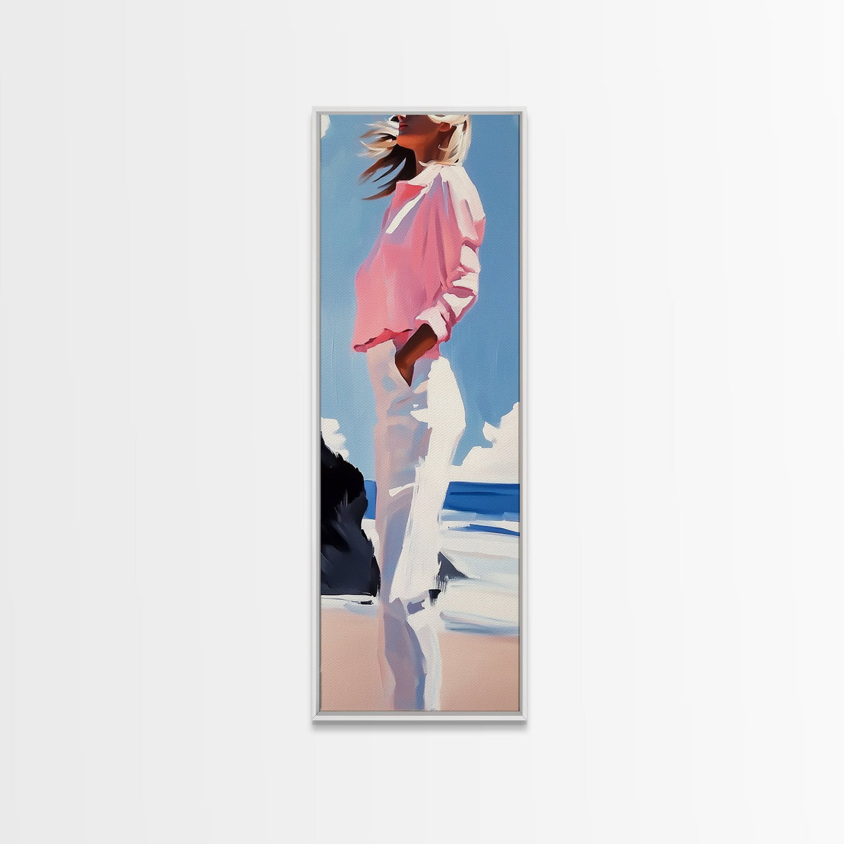 Coastal Breeze, Modern Boho, Soft Pastel Art, Framed Canvas Print, Bedroom Wall Decor, Feminine Aesthetic, Ocean Serenity