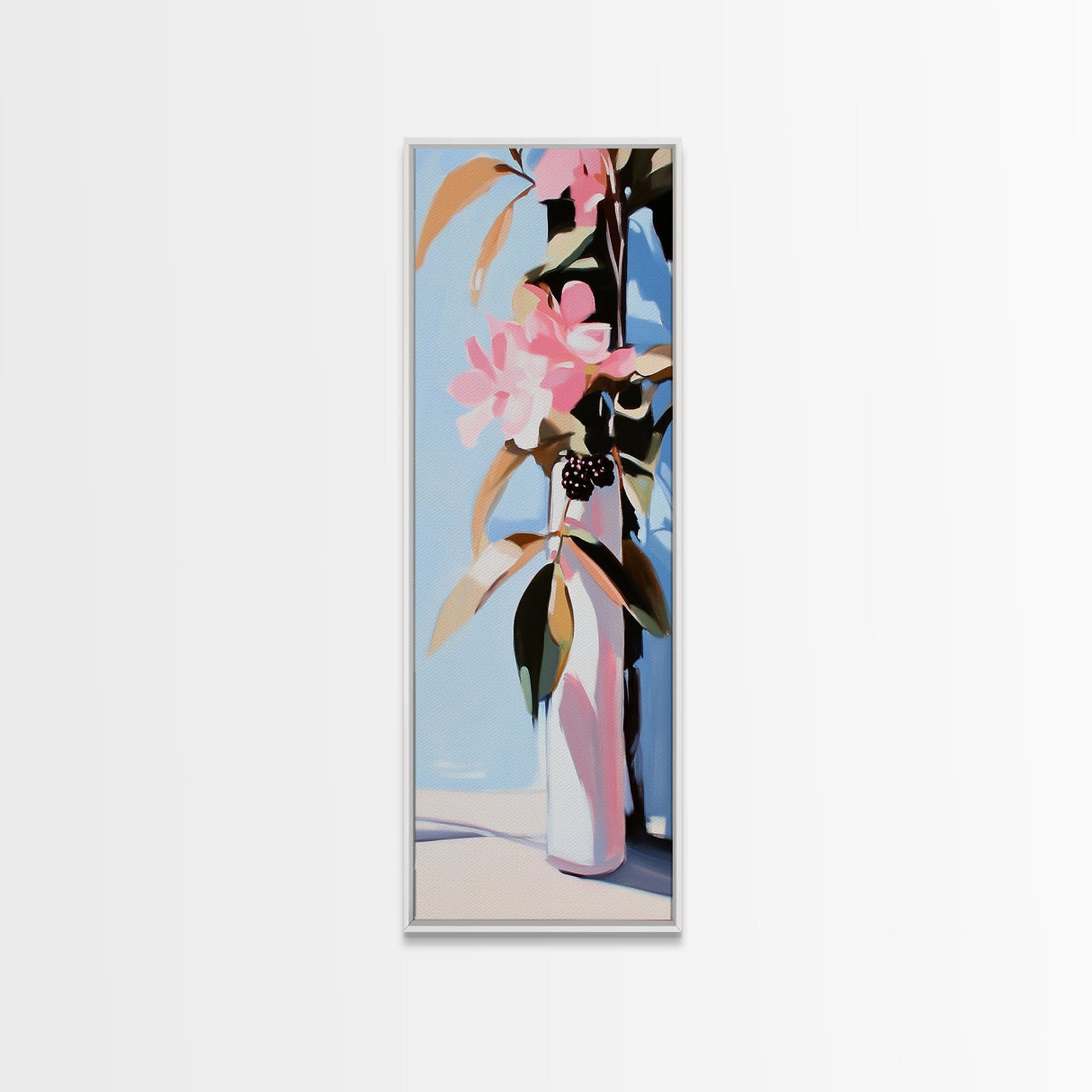 Floral Vase, Pink Flowers, Boho Botanical, Framed Canvas Print, Nature Wall Art, Bedroom Decor, Soft Aesthetic Art, Floral Wall Art