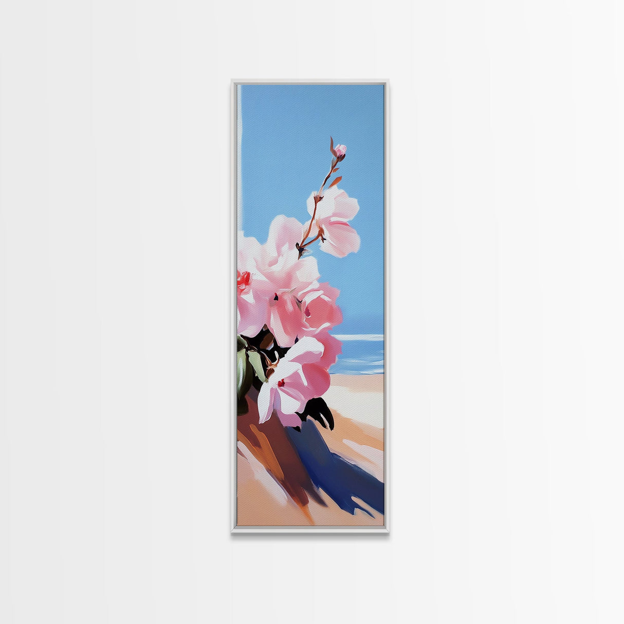 Pink Blooms, Floral Wall Art, Coastal Flower Decor, Living Room Print, Nature Art, Modern Botanical, Canvas Print, Minimalist Art