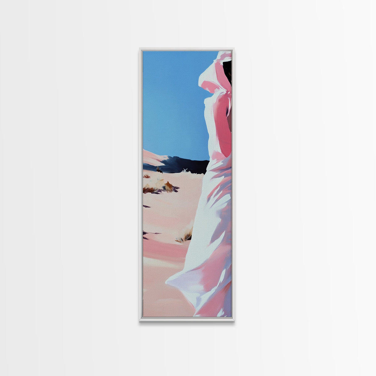 Desert Walk, Fashion Wall Art, Minimalist Figure Print, Warm Tones, Neutral Wall Decor, Modern Aesthetic, Framed Canvas Print