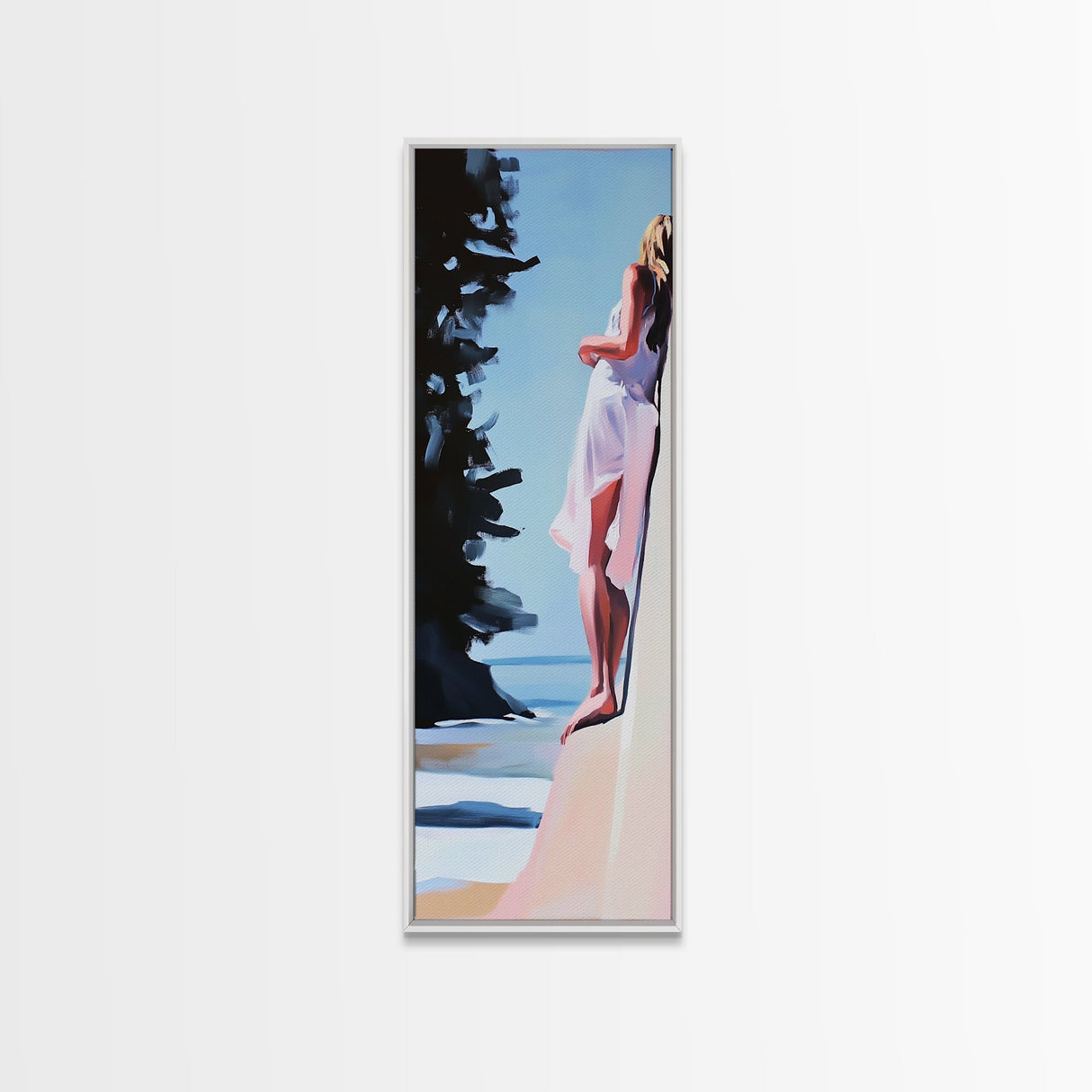 Woman On Cliff, Boho Wall Art, Feminine Canvas Print, Minimalist Decor, Dreamy Aesthetic, Coastal Style, Nature Art, Peaceful Decor