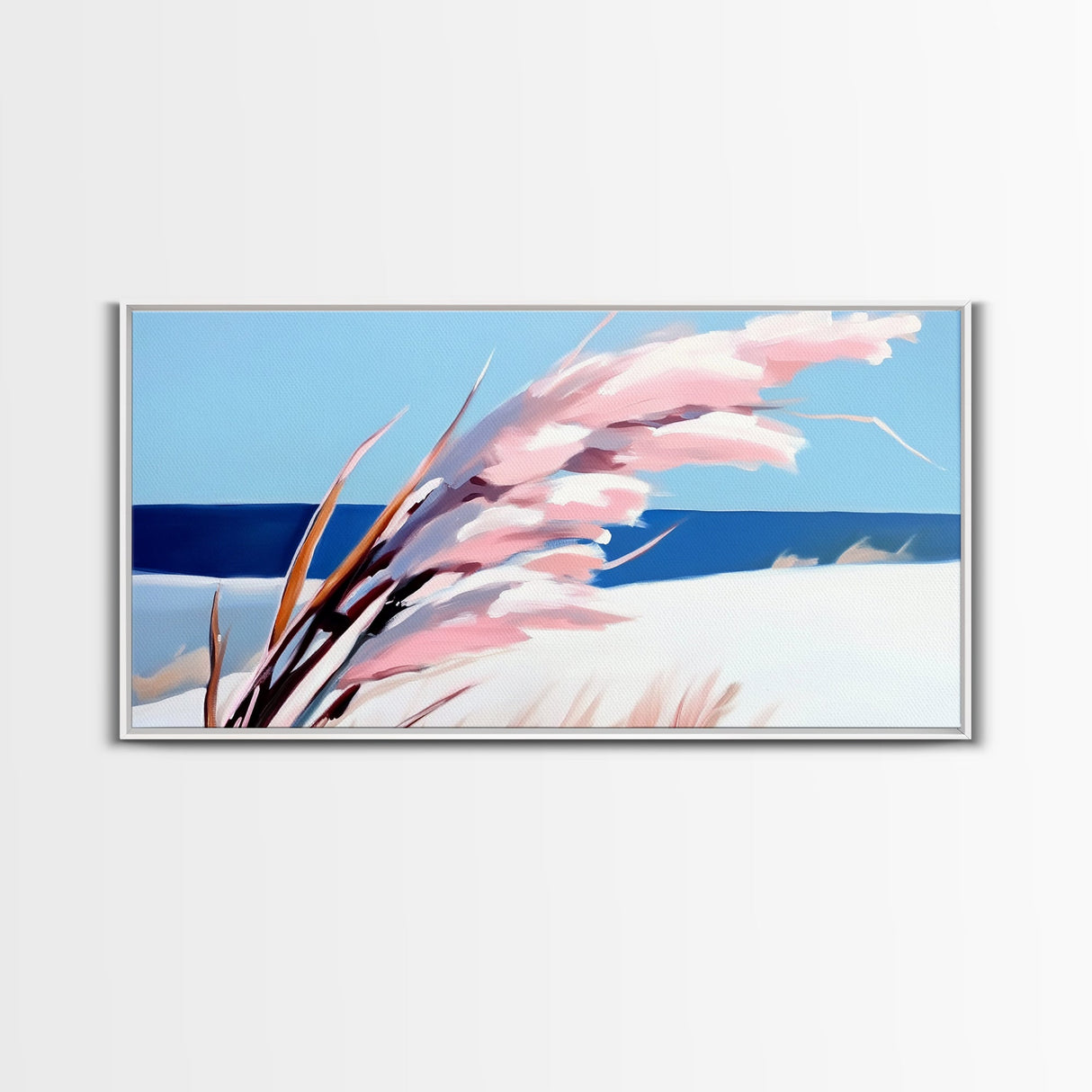 Beach Grass Art, Coastal Sand Dunes, Ocean Breeze Painting, Seaside Nature Print, Nautical Wall Decor, Framed Canvas Print