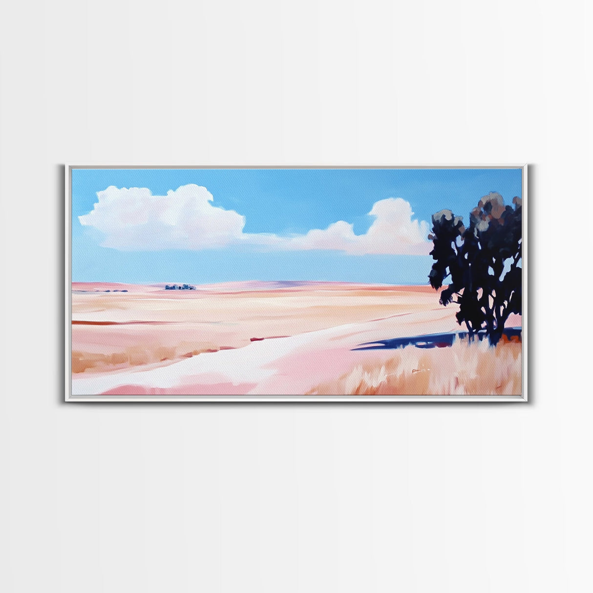 Golden Field Landscape, Warm Summer Painting, Minimalist Nature Print, Scenic Country Art, Rustic Home Decor, Framed Canvas Print