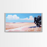 Golden Field Landscape, Warm Summer Painting, Minimalist Nature Print, Scenic Country Art, Rustic Home Decor, Framed Canvas Print