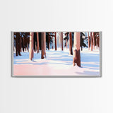 Winter Forest, Snowy, Tall Trees, Framed Canvas Print, Christmas Home Decor, Cozy Winter Art, Modern Minimalist Wall Art, Holiday Aesthetic