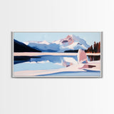 Mountain Reflection, Snowy Lake, Framed Canvas Print, Nature Wall Art, Minimalist Landscape, Living Room Decor, Blue and White Art